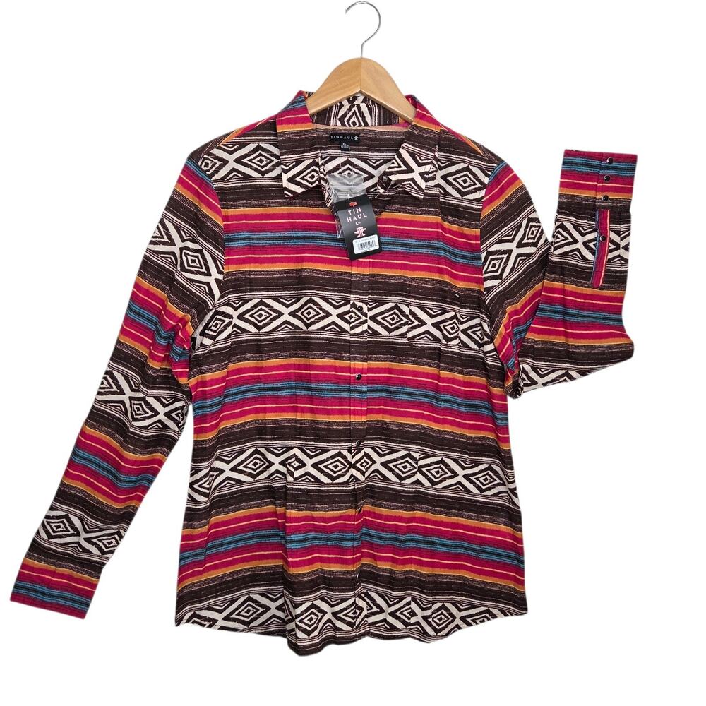 Tin Haul South Western Womens Aztec Black Snap Cotton Shirt‎ SZ XL Cowgirl NWT